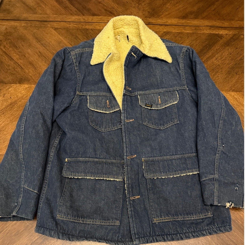 Vintage Roebucks Denim Sherpa Lined Barn Coat Jacket Dark Wash Indigo Workwear